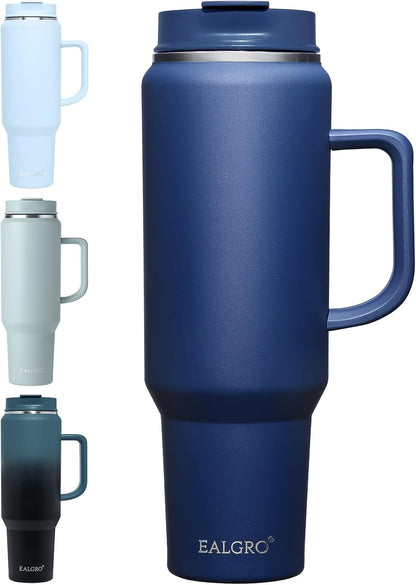 EALGRO 50 oz Tumbler with Handle, Insulated Tumblers with Lid and Straw, Large Metal Sports Water Bottle Jug, Thermal Stainless Steel Travel Coffee Mug Cup, Black