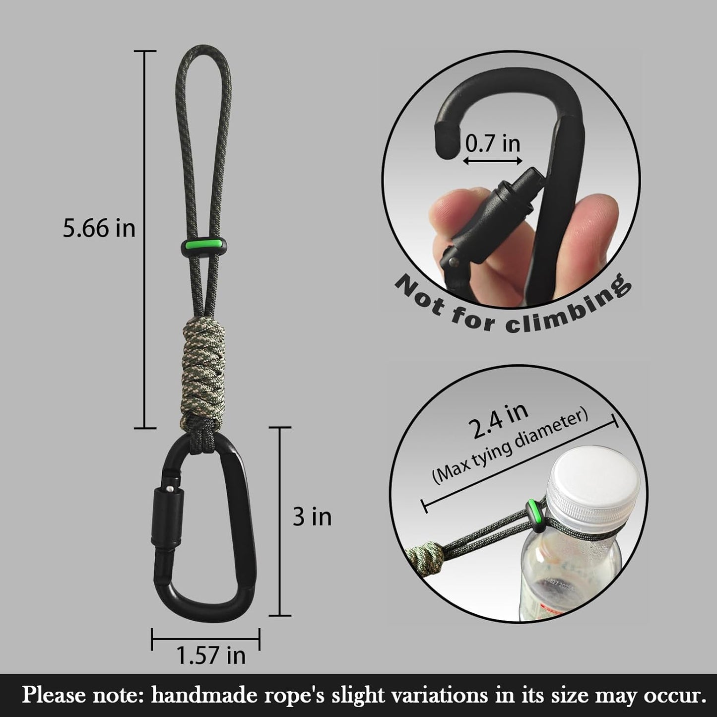 Paracord Keychain/Carabiner Clip - Jaymokes D Ring Metal Hook for Water Bottle, Key, Backpacks and More