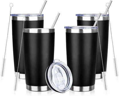 20oz Tumbler with Straw and Brush, Stainless Steel Vacuum Insulated tumbler, Double Wall Insulated Coffee Tumbler for Outdoor, Home, Travel,Office (Buff,1pcs)