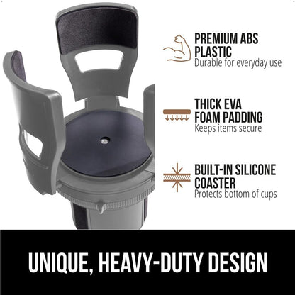 GORILLA GRIP Patent Pending Adjustable Car Cup Holder Expander, Keeps Water Bottle Secure, Expands to Fit 18 to 48 oz Large Bottles, Yeti, Owala, Stanley with Handle, Coffee Mug Insert for Cars, Black