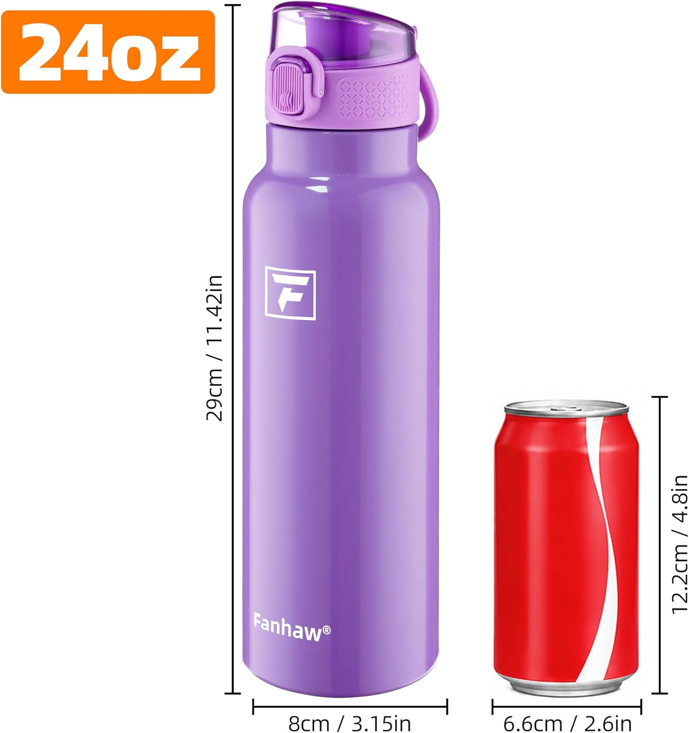 Fanhaw 24 oz Insulated Water Bottle with Soft Silicone Spout Lid, Leakproof Stainless Steel Vacuum Bottle for School, Sports& Daily Use, Kids, Teens& Adults, Back to School Essentials (Pink)