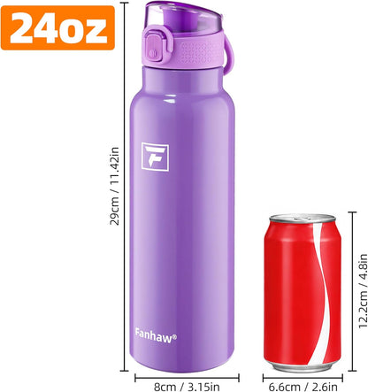 Fanhaw 24 oz Insulated Water Bottle with Soft Silicone Spout Lid, Leakproof Stainless Steel Vacuum Bottle for School, Sports& Daily Use, Kids, Teens& Adults, Back to School Essentials (Pink)