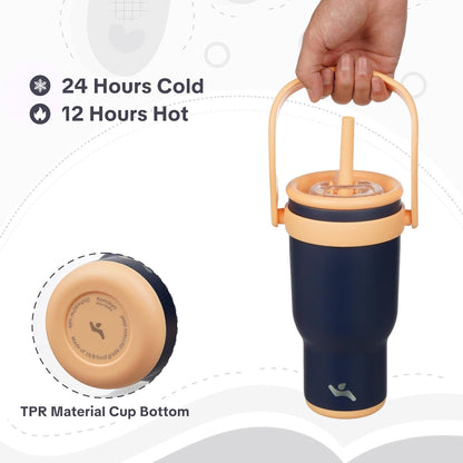 Konokyo 30 oz Tumbler with Side Handle, Insulated Water Bottle with Straw and 2 in 1 Lid, Stainless Steel Cup Travel Coffee Mug for Sports Office Gym,Purple