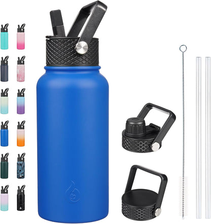 BJPKPK Insulated Water Bottles with Straw Lid, 40oz Stainless Steel Water Bottles with 3 Lids, BPA Free Leakproof Thermo, Tumblers, Cups for Sports, Gym- Midnight - Colors A