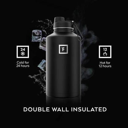 IRON °FLASK Camping & Hiking Hydration Flask with Straw, Wide Mouth Insulated Stainless Steel Sports Water Bottle - 40 oz Midnight Black