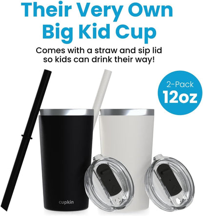 CUPKIN Stainless Steel Insulated Tumbler with Lid and Straw, 20 oz Stainless Steel Cups, Set of 2 Travel Coffee Mug for Adults, Iced Coffee Cup with Lid, Tumbler for Travel (Coral + Yellow)