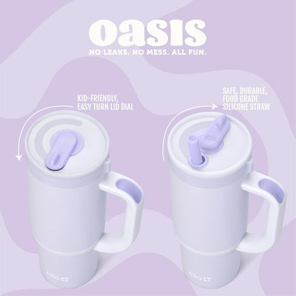 Ello Oasis 18oz Kids Tumbler with Handle & Retracting Straw, 100% Leakproof Reusable Insulated Stainless Steel Cup, Gifts for Teens Girls Boys, Keeps cold for 18 Hours, Cup Holder Friendly, Glacier