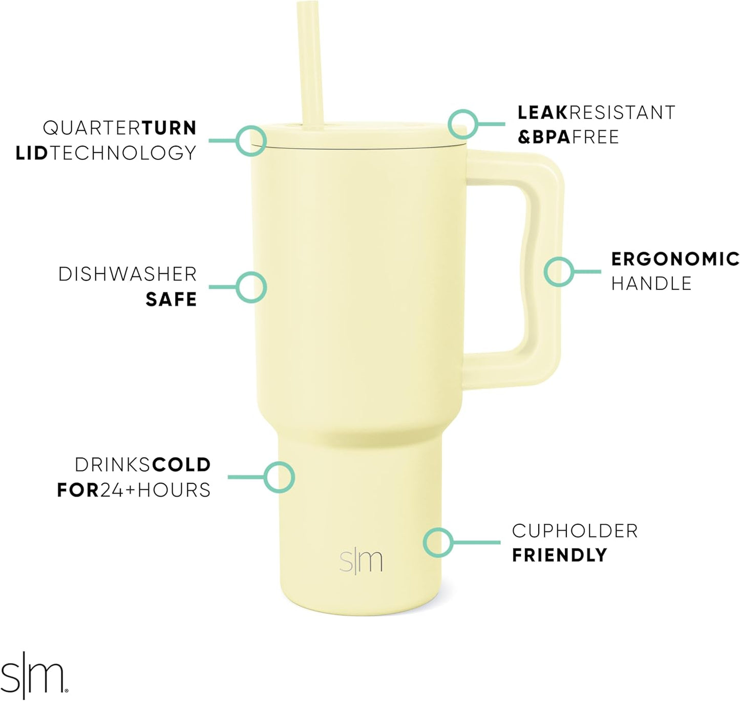 Simple Modern 40 oz Trek Tumbler with Handle and Straw Lid | Cup Holder Friendly Insulated Stainless Steel Travel Mug | Sea Glass Sage - Colors C