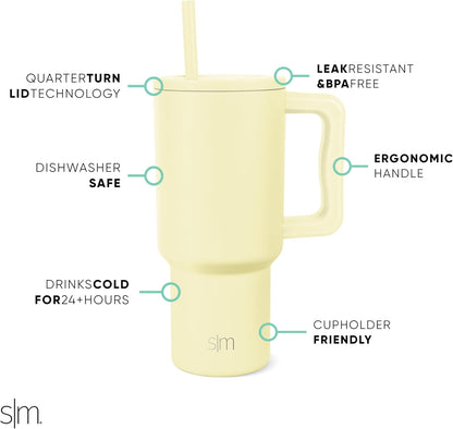 Simple Modern 40 oz Trek Tumbler with Handle and Straw Lid | Cup Holder Friendly Insulated Stainless Steel Travel Mug | Sea Glass Sage - Colors C