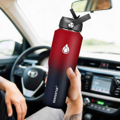 SENDESTAR 40oz Water Bottle Wide Mouth Stainless Steel Vacuum Insulated Double Wall with Straw Lids Fit in Any Car Cup Holder