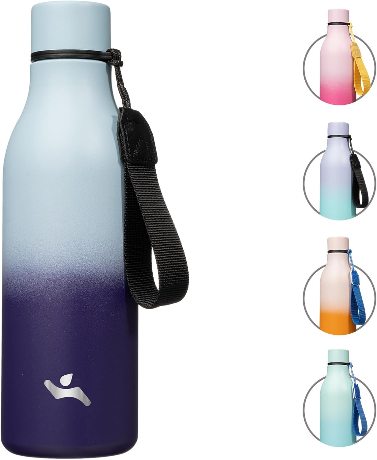 Konokyo Insulated Water Bottle with Strap,18 oz Double Wall Stainless Steel Vacuum Bottles Metal Water Flask,Macaron Green - Colors B