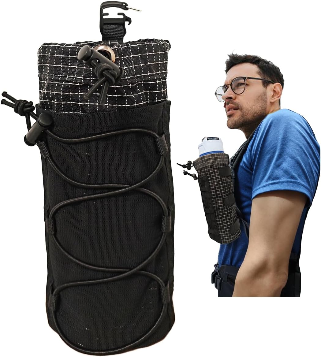 Extended-Height Ultralight Shoulder Strap Water Bottle Holder – Fits 20-34oz Bottles | Heavy-Duty Backpack Accessory for Hiking, Travel, Cycling & Running