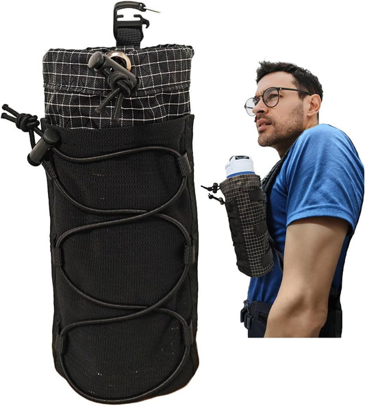 Extended-Height Ultralight Shoulder Strap Water Bottle Holder – Fits 20-34oz Bottles | Heavy-Duty Backpack Accessory for Hiking, Travel, Cycling & Running