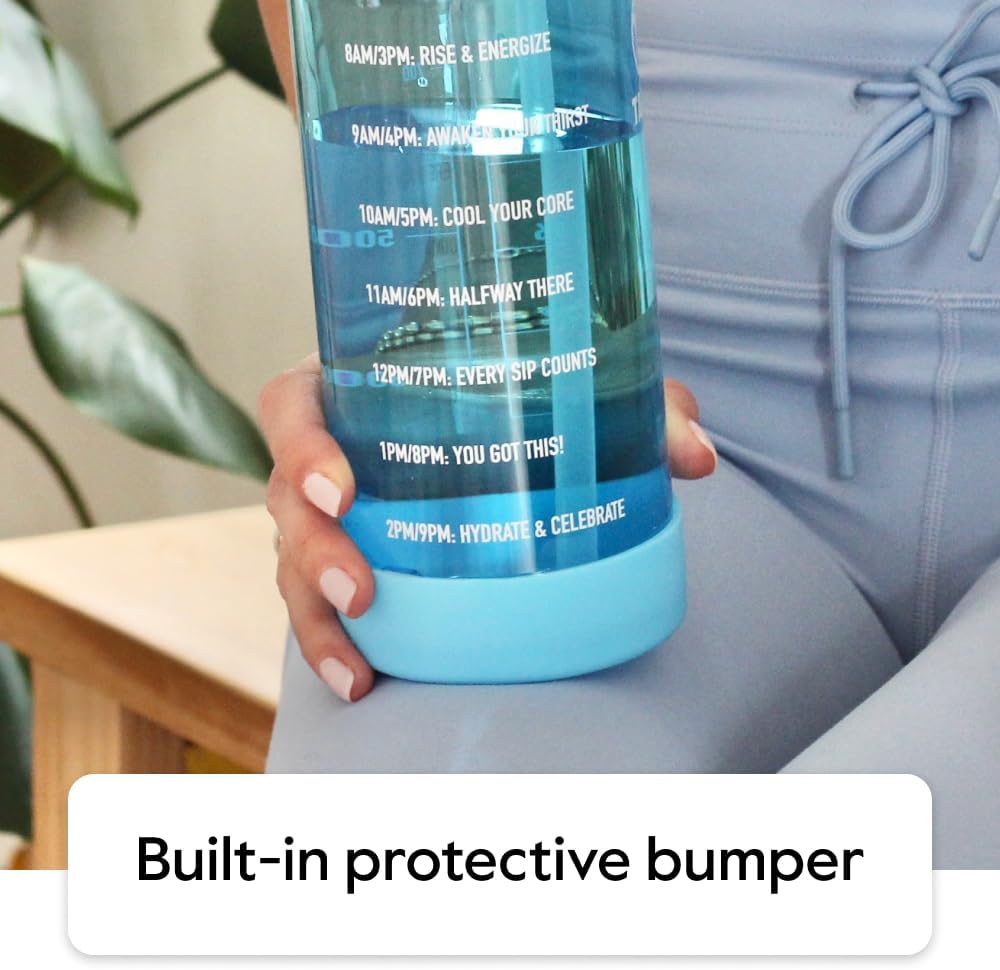 Takeya Motivational Water Bottle with Straw Lid and Time Marker (64 oz, Vivacity Purple) - Leakproof, BPA Free Water Bottle for Daily Intake Tracking