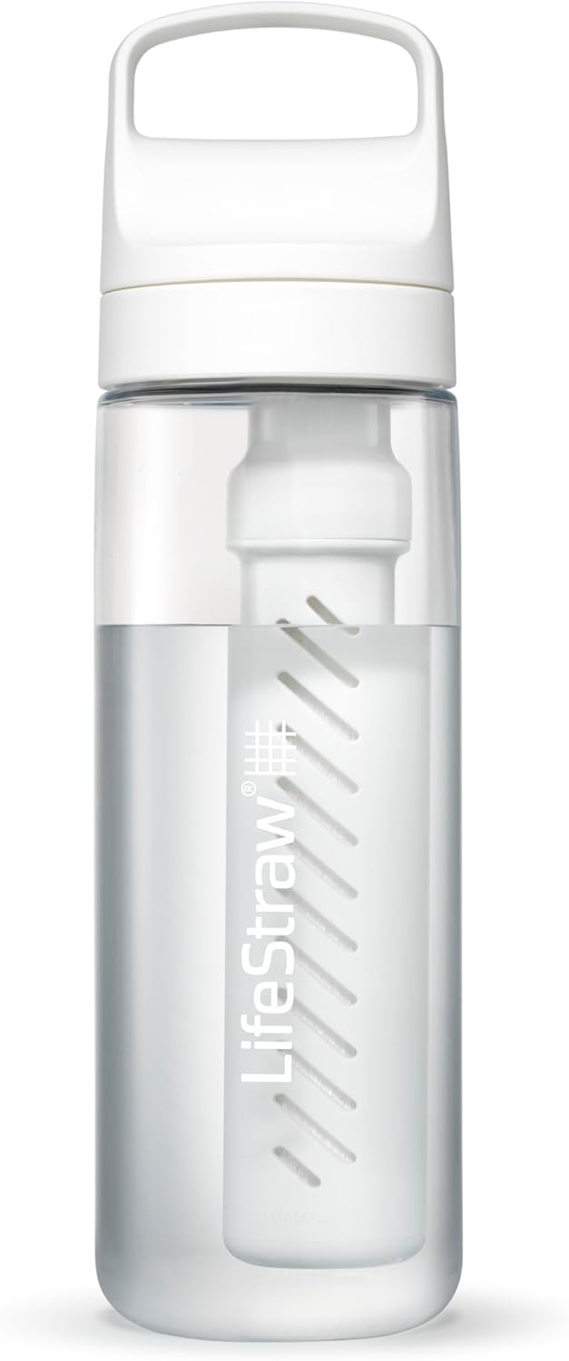 LifeStraw Go Series – BPA-Free Water Filter Bottle for Travel and Everyday use removes Bacteria, parasites and microplastics, Improves Taste, 22oz; Clear