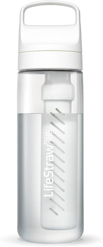 LifeStraw Go Series – BPA-Free Water Filter Bottle for Travel and Everyday use removes Bacteria, parasites and microplastics, Improves Taste, 22oz; Clear