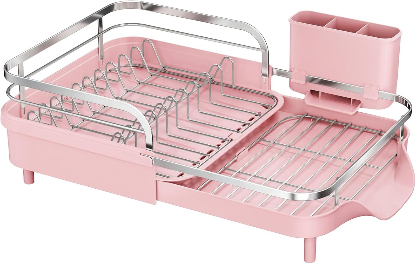 SAYZH Dish Drying Rack - Expandable Dish Rack for Kitchen Counter, Rust-Resistant Dish Drainer with Utensil Holder and Raised Guardrail, Kitchen Organizer for Cup and Bottle (Black)