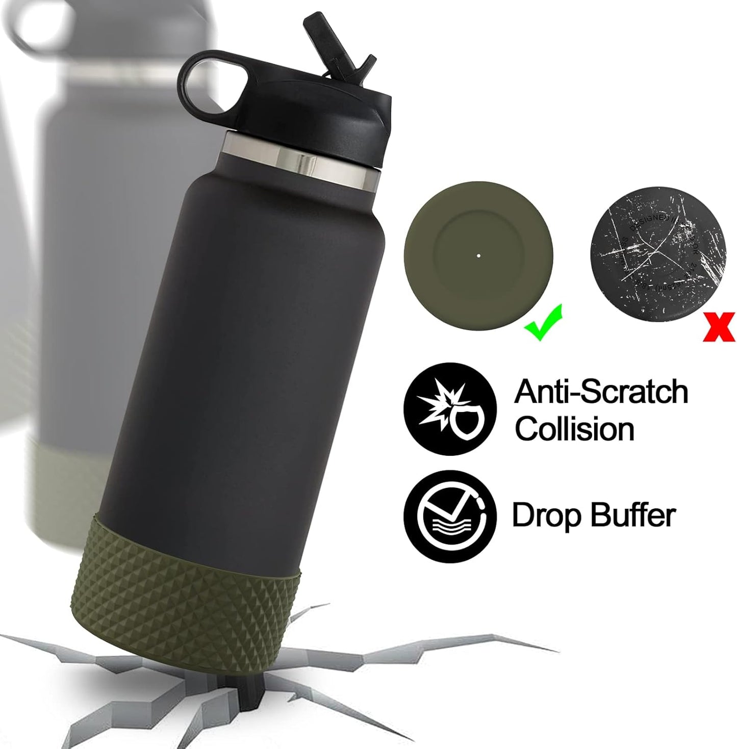 WUQID Water Bottle Boot, Diamond Silicone Boot Compatible with Stanleyy Tumbler 20-40oz & Hydroo Flask Bottle 12oz-24oz, Reduces Dents Sleeve Cover for More Bottles/Tumblers Bottom of 2.83-2.95in