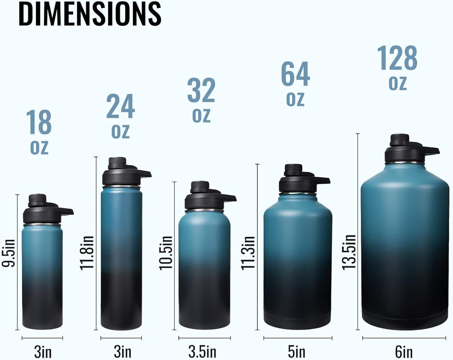Fijinhom 24 oz Insulated Water Bottle with Handle, 304 Stainless Steel Water Bottles with Wide Mouth, Double Wall Vacuum Sports Water Bottle, BPA Free, Keep Cold and Hot, Black | with Handle