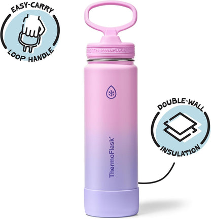ThermoFlask Insulated Water Bottle with Spout Lid (24 oz, Lemonade Stand) - Leakproof, Stainless Steel Water Bottle for Cold & Hot Drinks, Travel & Daily Hydration