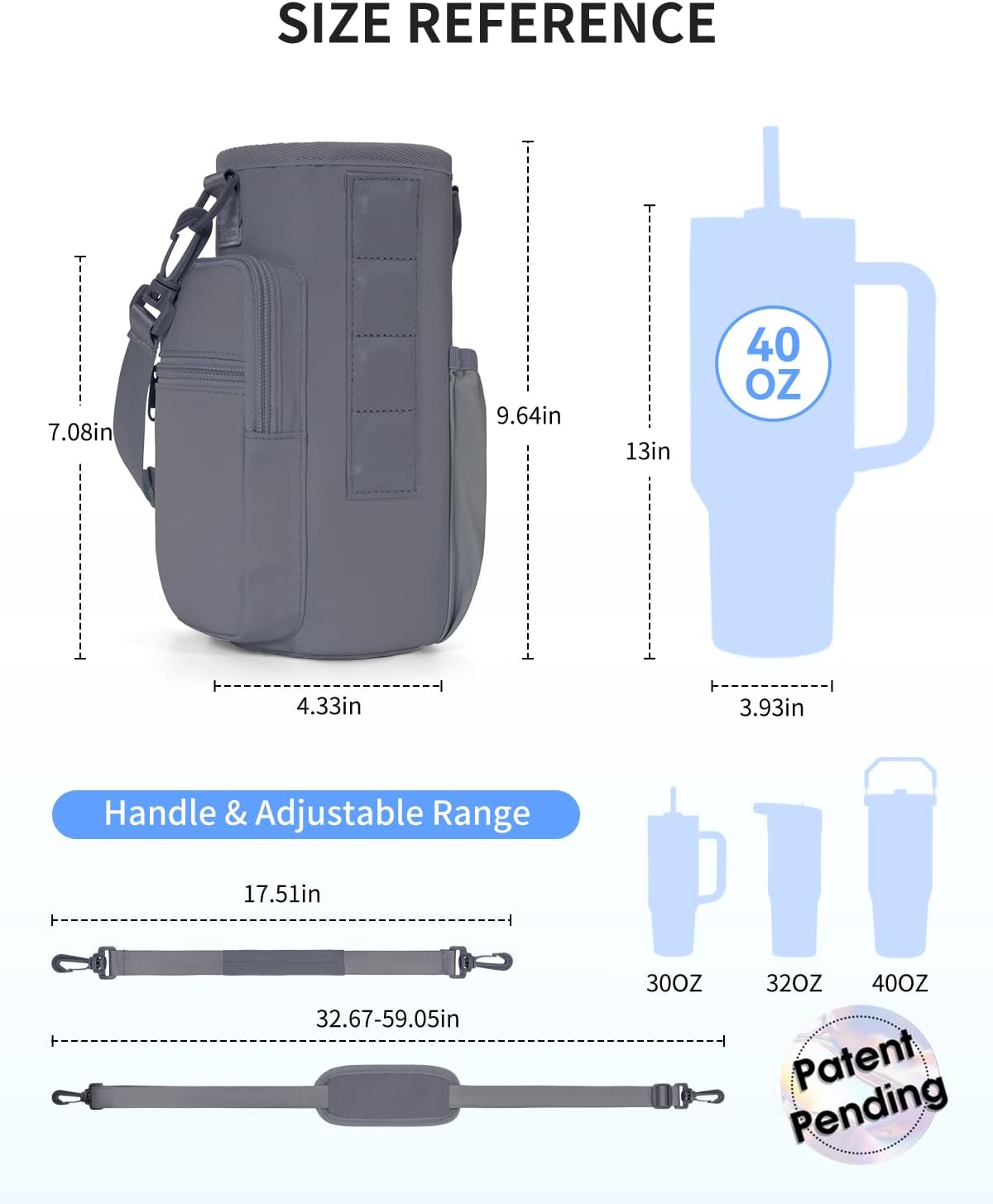 sportsnew Magnetic Gym Bag for Women Men, Crossbody Insulated Cup Sleeve Water Bottle Carrier Holder with Strap for 40oz Tumbler with Handle, 4 Built-in Magnets Small Gym Bag for Workout, Walking