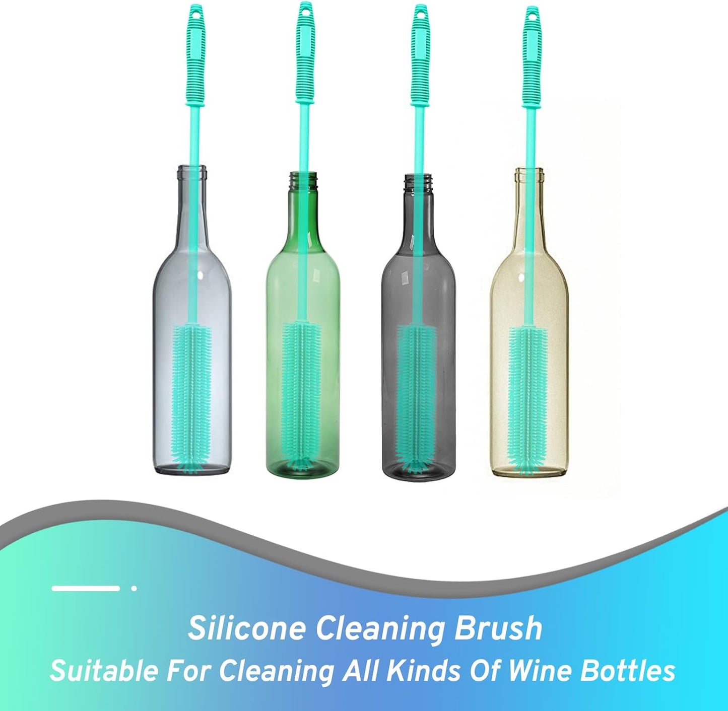 Silicone Water Bottle Brush and Straw Cleaner Set,Long Bottle Brush,Straw Cleaning Brush Silicone,Long Handle Scrub Cleaning Brush for Narrow Neck Bottle,Wine Bottle,Thermos,Sports Bottles (Dark Grey)