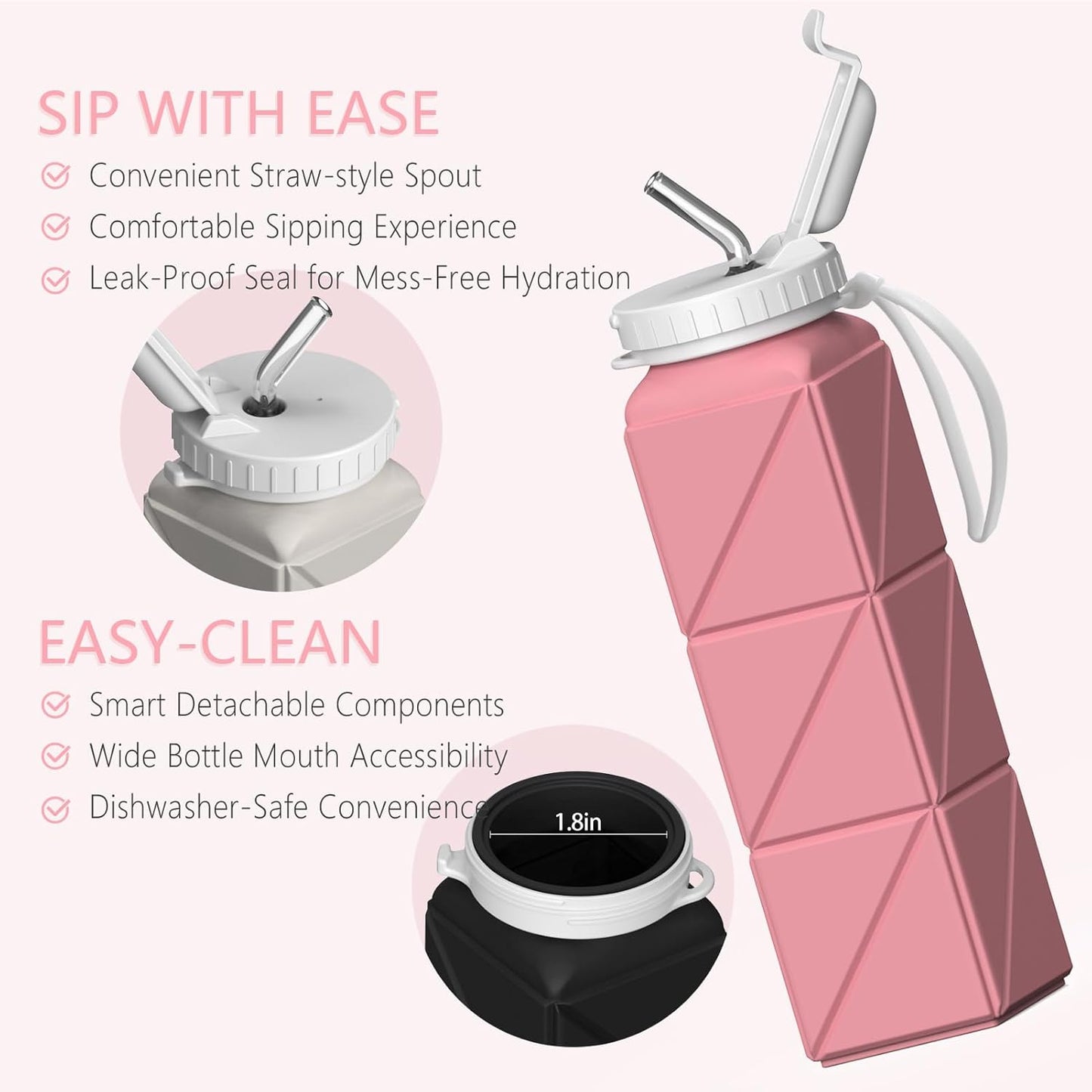 BEAUTAIL Collapsible Water Bottles 20.6oz, Silicone Foldable Portable Travel Water Bottle, Lightweight Reusable Leakproof for Traveling Camping Hiking Cycling Yoga Sports Outdoor