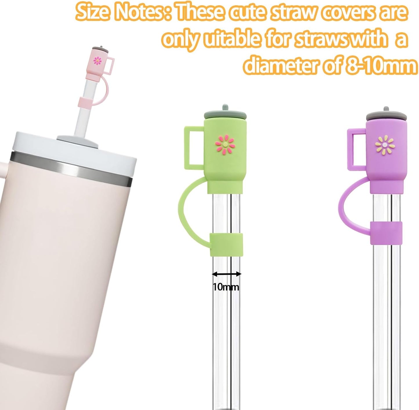 LDKEDKF 11Pcs Straw Cover for Stanley Cup, Silicone Straw Topper for Stanley Cup 30&40oz with Tumblers, 10mm 0.4in Lid Accessories (Reusable)