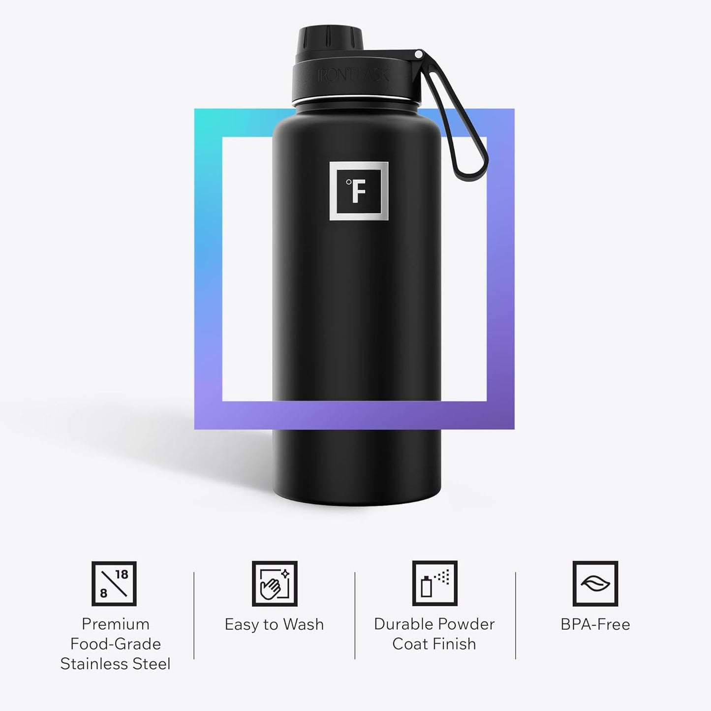 IRON °FLASK Camping & Hiking Hydration Flask with Straw, Wide Mouth Insulated Stainless Steel Sports Water Bottle - 22 oz Aurora