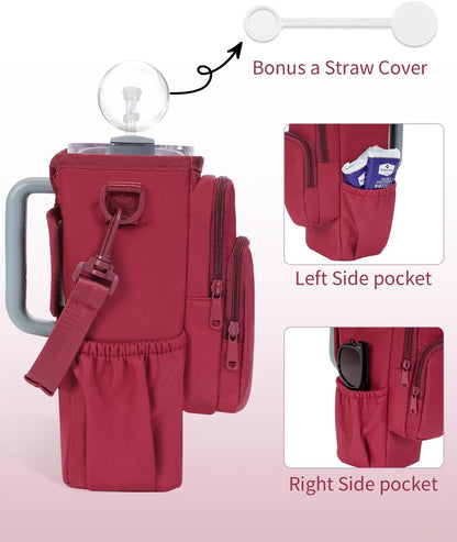 sportsnew Water Bottle Carrier Bag with Phone Pocket for 30oz 40oz Tumbler with Handle Accessories Insulated Water Bottle Holder Pouch with Strap Crossbody with Straw Cover