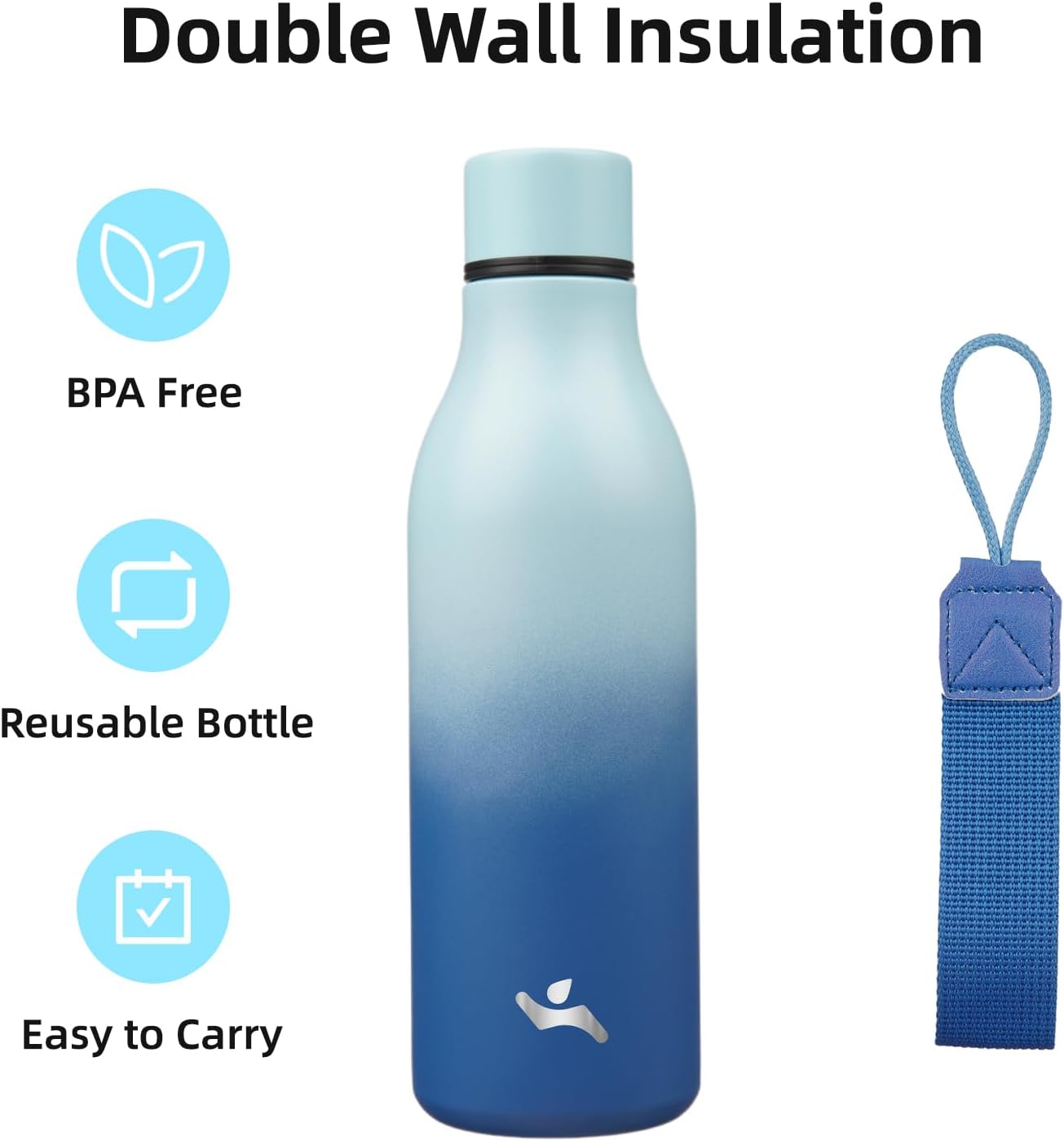 Konokyo Insulated Water Bottle with Strap,18 oz Double Wall Stainless Steel Vacuum Bottles Metal Water Flask,Macaron Green - Colors B