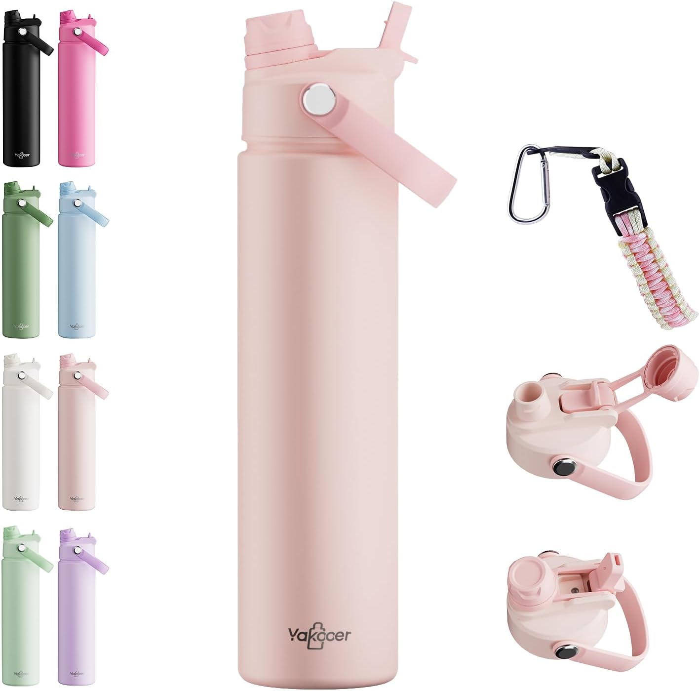 26oz Insulated Water Bottle with 2-in-1 Straw and Spout Lid, 304 Stainless Steel Water Bottle Keep Cold for 24H,Leak-Proof,Sports Water Bottle with Braided Carry Strap for Gym,Travel,Outdoors,Black