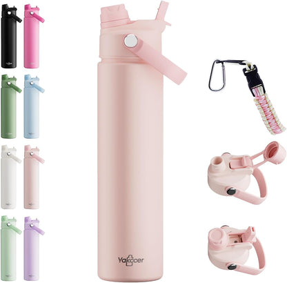 26oz Insulated Water Bottle with 2-in-1 Straw and Spout Lid, 304 Stainless Steel Water Bottle Keep Cold for 24H,Leak-Proof,Sports Water Bottle with Braided Carry Strap for Gym,Travel,Outdoors,Black