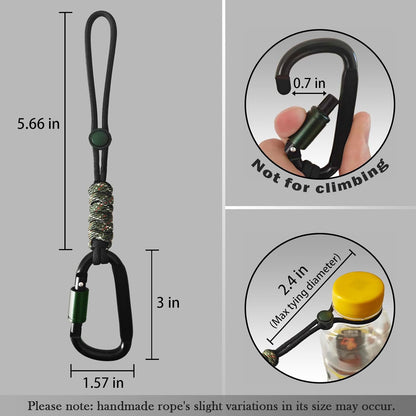 Paracord Keychain/Carabiner Clip - Jaymokes D Ring Metal Hook for Water Bottle, Key, Backpacks and More