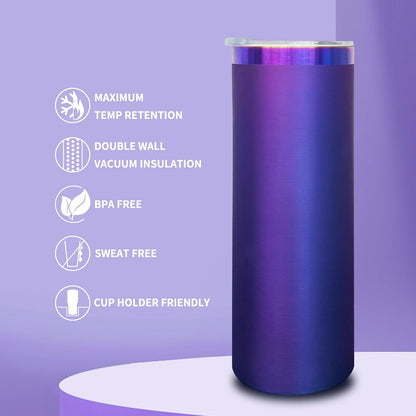 20 oz Skinny Tumblers Bulk, Stainless Steel Insulated Tumbler with Lids and Straws, Slim Double Wall Powder Coated Travel Coffee Mugs Reusable Cup for Hot Cold Drinks (Black,1 pack)