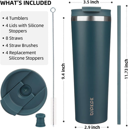 BJPKPK 4 Pack Tumbler with Lid and Straw,30oz Insulated Tumblers Bulk Reusable Travel Coffee Mug, Dishwasher Safe Double Wall Vacuum Insulated Cup Gift for Men Women,Light Blue Leopard