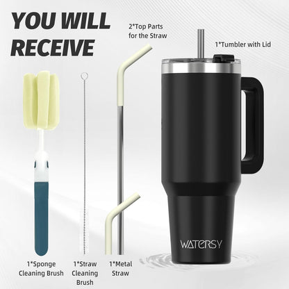 40 oz Tumbler with Handle,Tumbler with Lid and Straw,Double Wall Insulated Cup Stainless Steel Travel Mug(Cold for 34 Hours),Water Bottle for Iced Tea,Coffee,Cold Beverages(Purple)