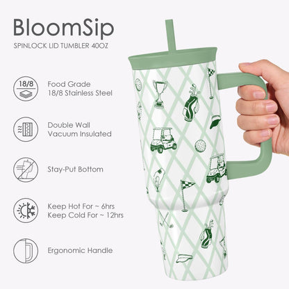 SANDJEST Pickleball Stainless Steel Locking Lid Silicone Straw Tumbler with Handle 40oz, Insulated Stainless Steel Travel Cup for Women Girls Friends Players, Gift Idea for Birthday Christmas