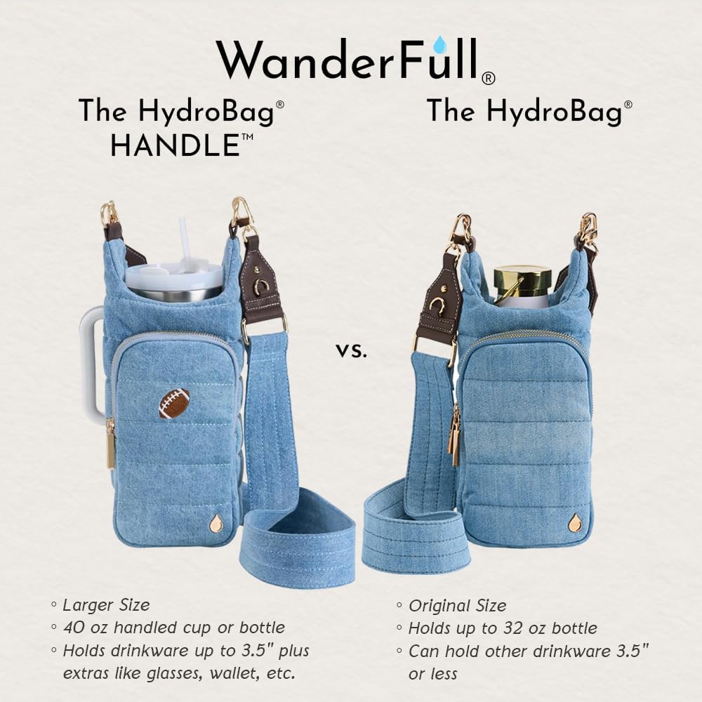 WanderFull Original HydroBag Handle® Zipper Slot for Handle, Hands-Free Crossbody Water Bottle Holder & Tumbler Accessories