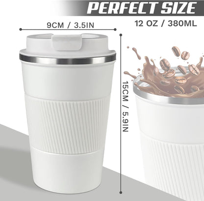 SPLMIFA Vacuum-Insulated Stainless Steel Travel Coffee Mug, Leak-Proof Reusable Coffee Cup with Lid - Keep Hot & Cold Drinks for Hours, Durable Insulated Tumbler for Men & Women(3rd-Black, 12OZ)