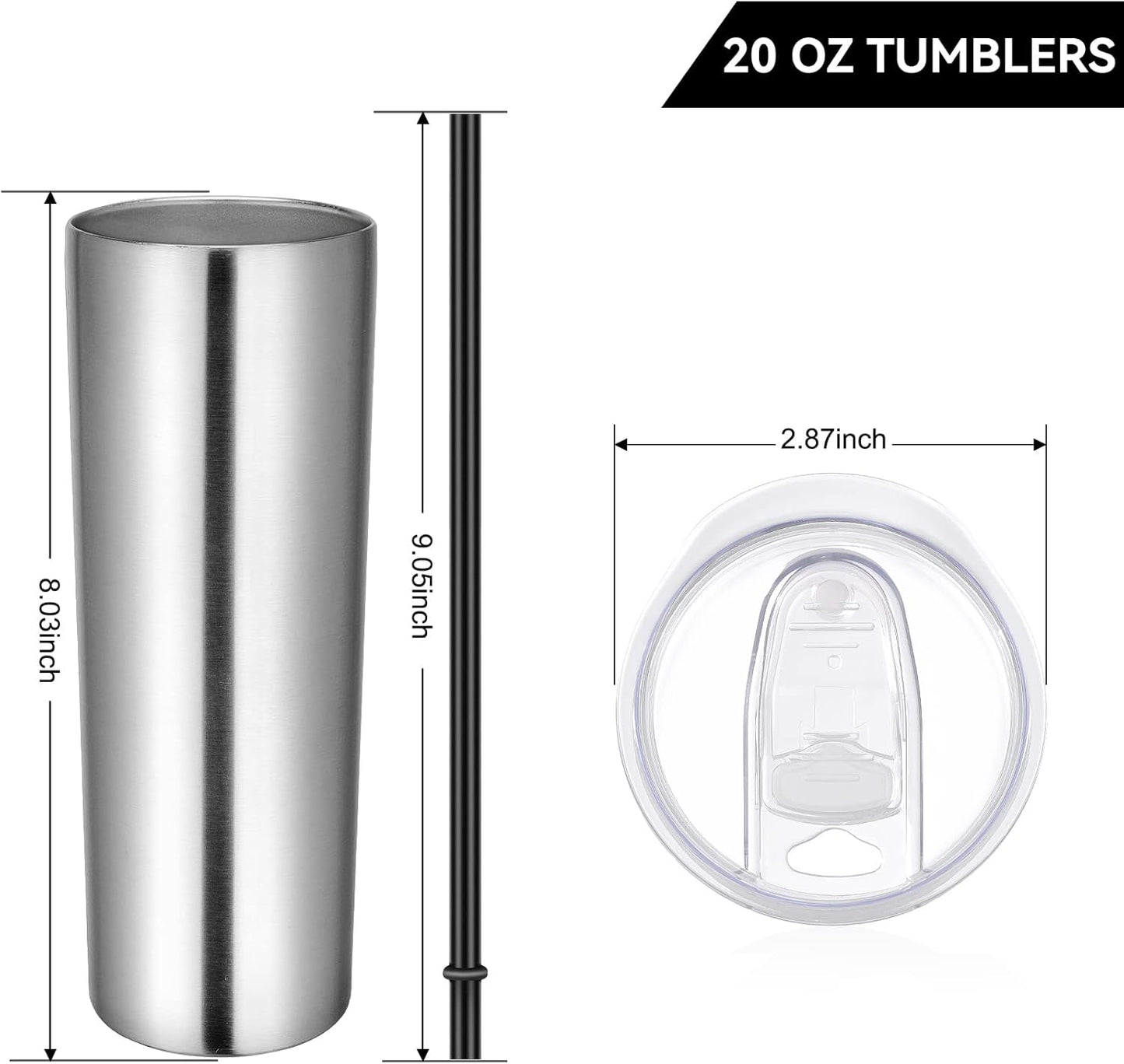 VEGOND Stainless Steel Skinny Tumbler, 20 oz Vacuum Insulated Tumbler with Lid and Straw, Double Wall Coffee Cup, Travel Mug for Cold Hot Drinks, Light Pink 1 Pack
