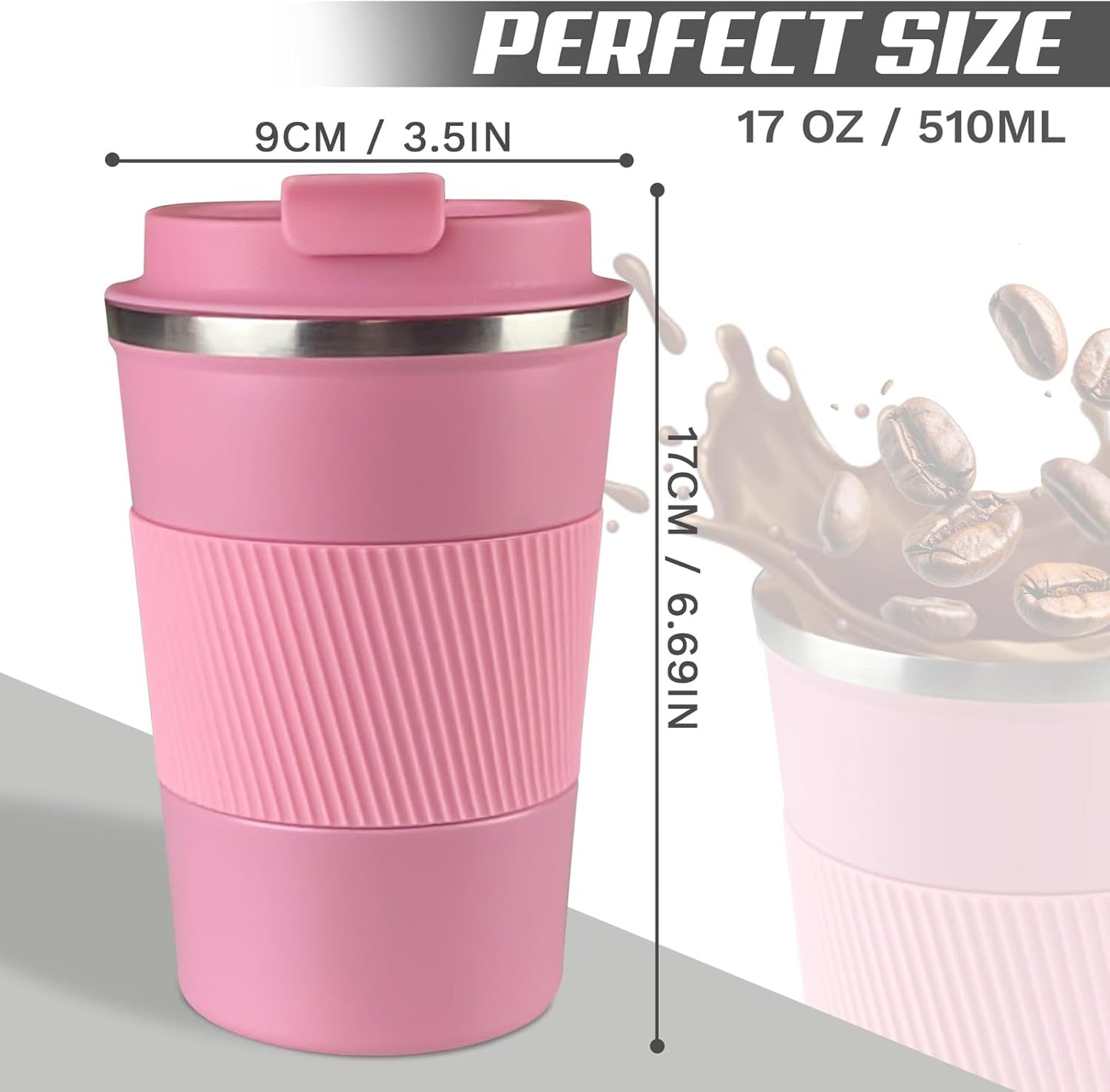 SPLMIFA Vacuum-Insulated Stainless Steel Travel Coffee Mug, Leak-Proof Reusable Coffee Cup with Lid - Keep Hot & Cold Drinks for Hours, Durable Insulated Tumbler for Men & Women(3rd-Black, 12OZ)