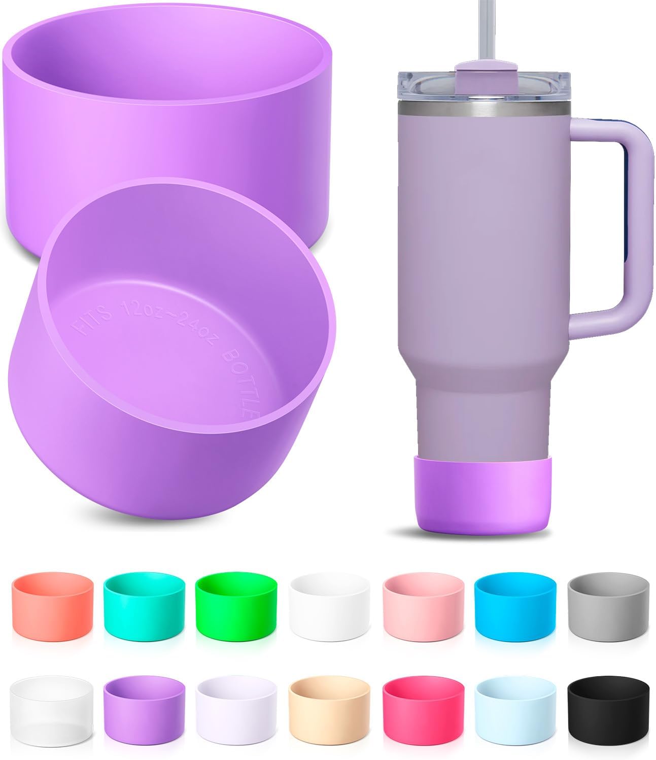 KTKUDY 2Pcs Silicone Boot for Stanley Quencher Tumbler 30 oz 40 oz & IceFlow 20 oz 30 oz & Fit Owala Freesip Water Bottle & Fit Hydro Flask & More - Cup Bottom Accessories Fit Stanley Cup