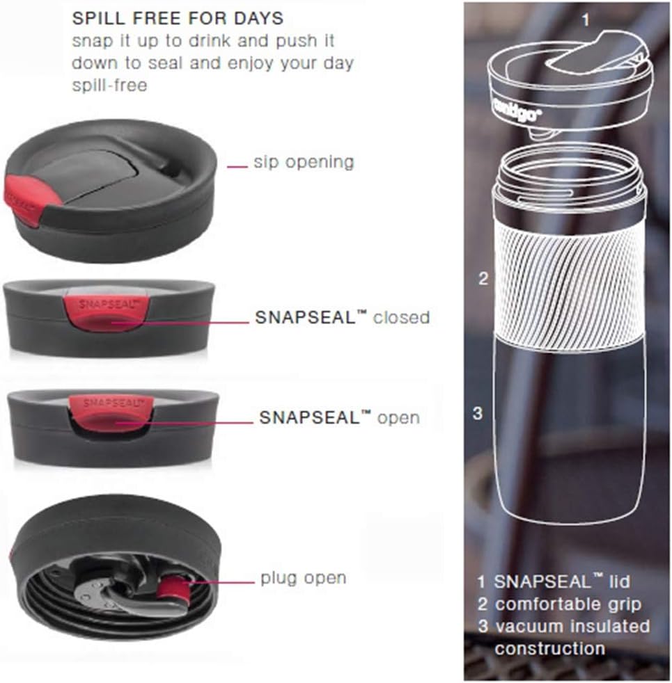 Contigo Byron Snapseal Travel Mug, Stainless Steel Thermal mug, vacuum flask, leakproof tumbler, coffee mug with BPA free Easy-Clean Lid, 470 ml, Vivacious