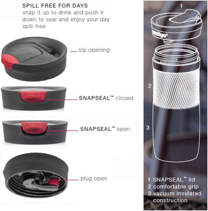 Contigo Byron Snapseal Travel Mug, Stainless Steel Thermal mug, vacuum flask, leakproof tumbler, coffee mug with BPA free Easy-Clean Lid, 470 ml, Vivacious
