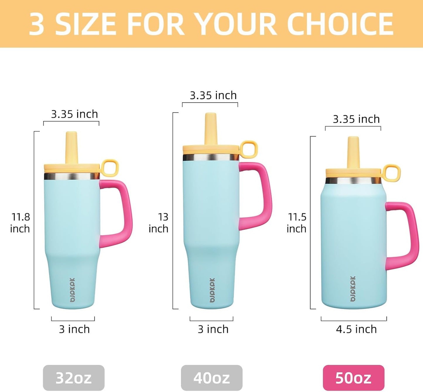BJPKPK 50oz Insulated Tumbler with Handle Stainless Steel Travel Coffee Mug with Lid Reusable Large Water Bottle with Straw,Sky