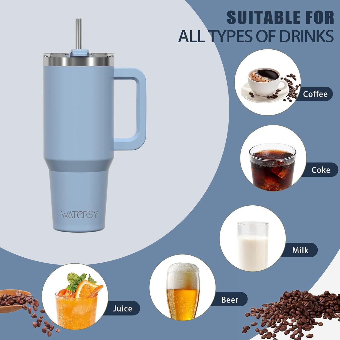 40 oz Tumbler with Handle,Tumbler with Lid and Straw,Double Wall Insulated Cup Stainless Steel Travel Mug(Cold for 34 Hours),Water Bottle for Iced Tea,Coffee,Cold Beverages(Purple)