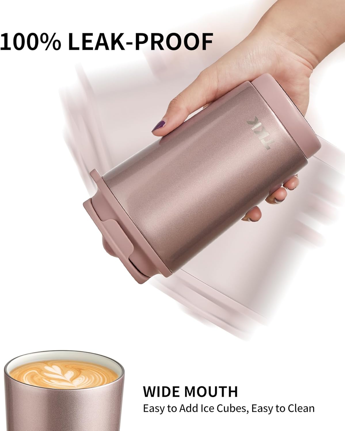 TKK Coffee Cup with Ceramic Coating - 14oz Insulated Stainless Steel Travel Mug, Leak-Proof Tumblers with Straw for Hot/Cold Beverages, Easy Wide Mouth Cleaning, White