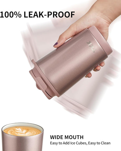 TKK Coffee Cup with Ceramic Coating - 14oz Insulated Stainless Steel Travel Mug, Leak-Proof Tumblers with Straw for Hot/Cold Beverages, Easy Wide Mouth Cleaning, White