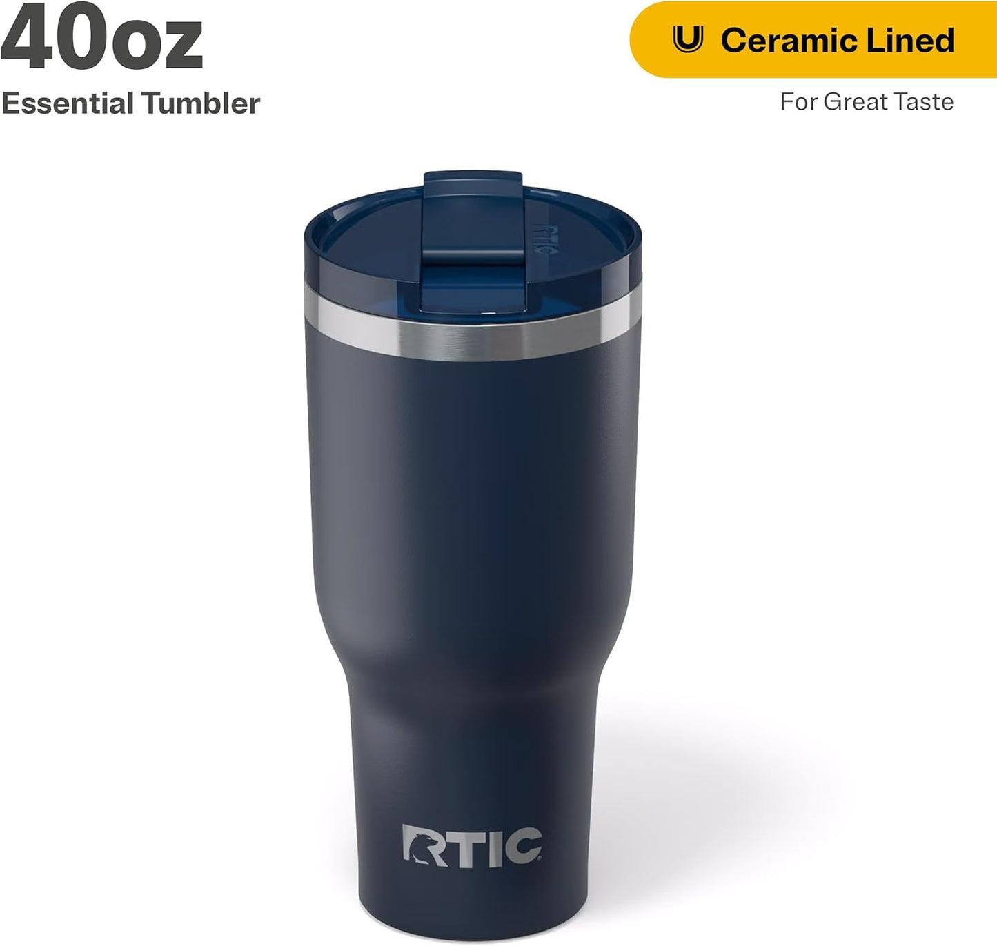 RTIC 20oz Essential Tumbler with Lid, Ceramic Lined, Insulated, Stainless Steel, Metal, Double Wall Vacuum-Insulation, Travel Cup for Iced Coffee, Tea, Hot and Cold Drink, Graphite